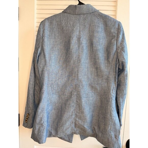 LOFT Linen Cotton One Button Chambray Blazer Women’s Size 10 Blue Work Jacket - Picture 3 of 9